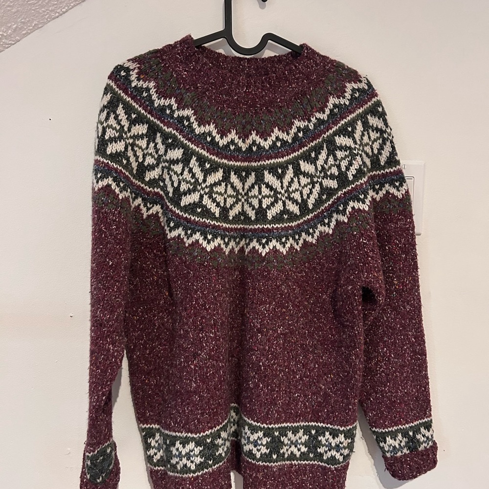 Men's Maroon Fair Isle Crewneck Sweater